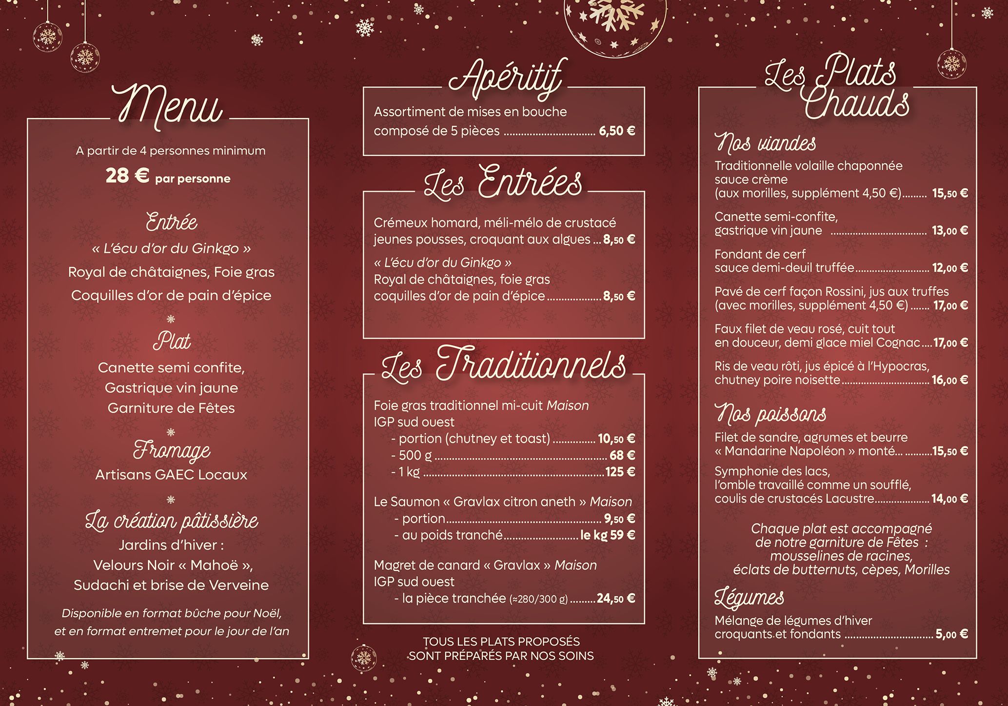 Menus de fin d'année du Ginkgo